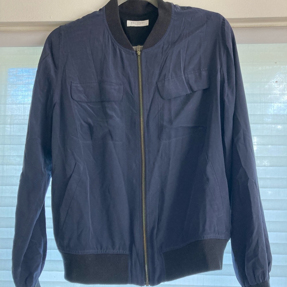 Equipment silk navy/black bomber jacket  size small